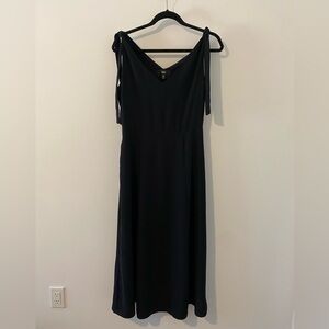 Black Sleeveless Tie-Strap Midi Dress